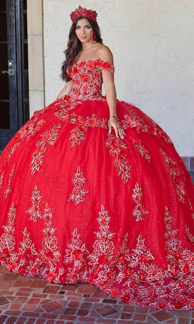 Quinceanera Collection 26073 - 3D Floral Embroidered Ballgown Ballgown Dresses 0 / Red/Gold