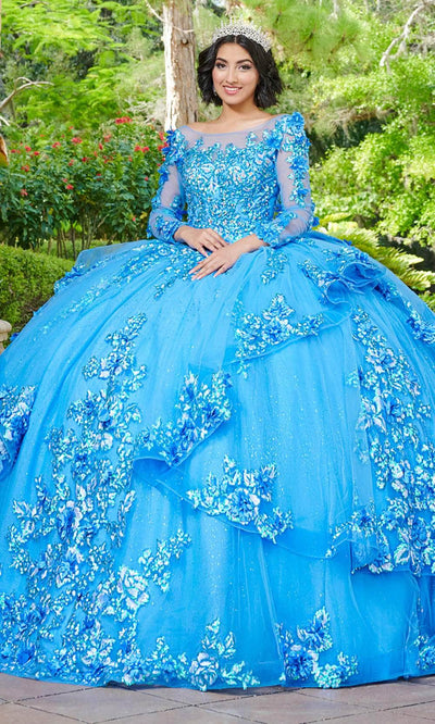Quinceanera Collection 26082 - Long Sleeve Bateau Neck Ballgown Ball Gowns 0 / Montego Blue