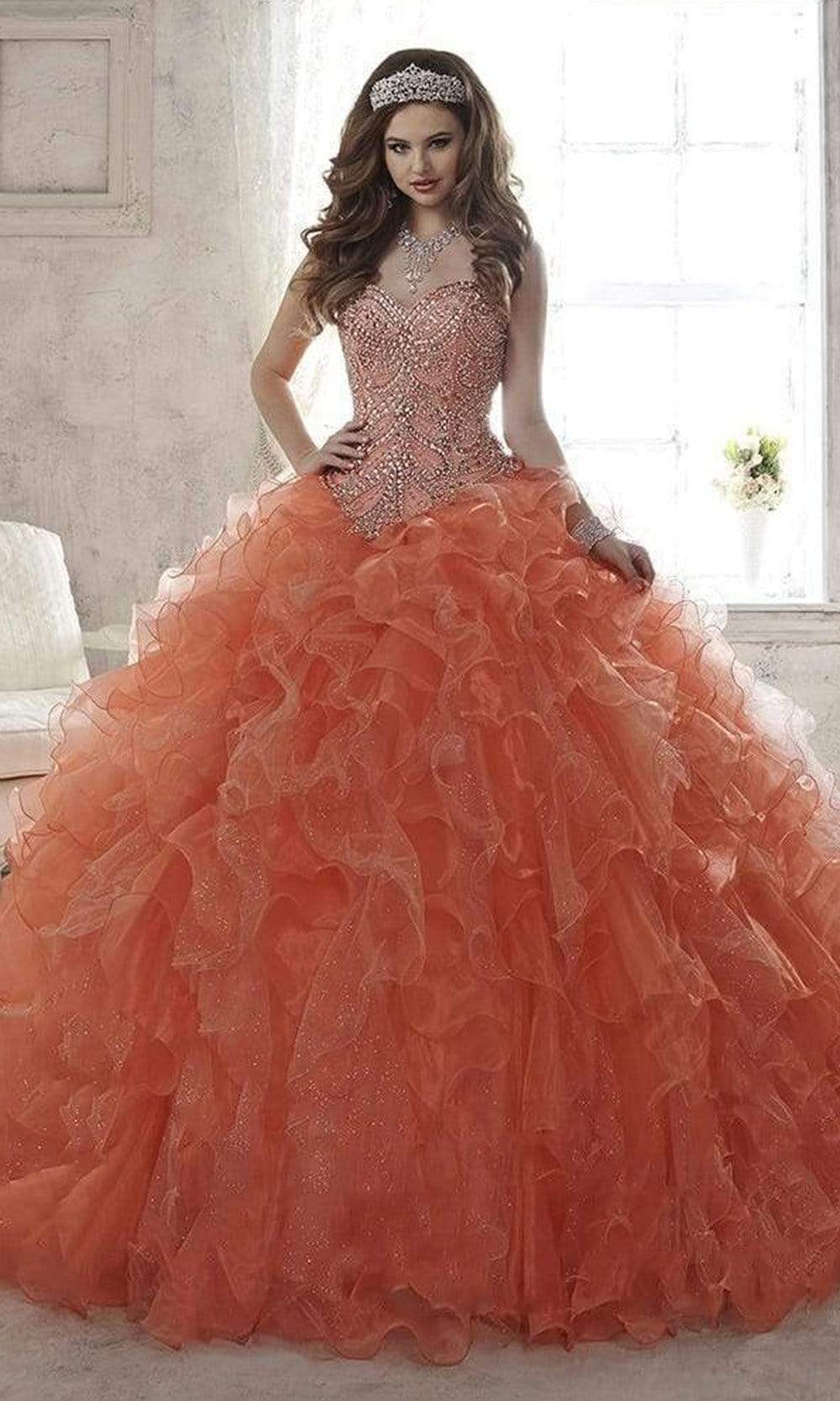 Quinceanera Collection - Strapless Sparkle Tulle Ballgown 26805SC In Orange