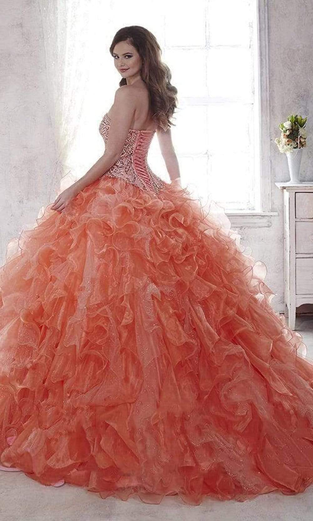 Quinceanera Collection - Strapless Sparkle Tulle Ballgown 26805SC In Orange