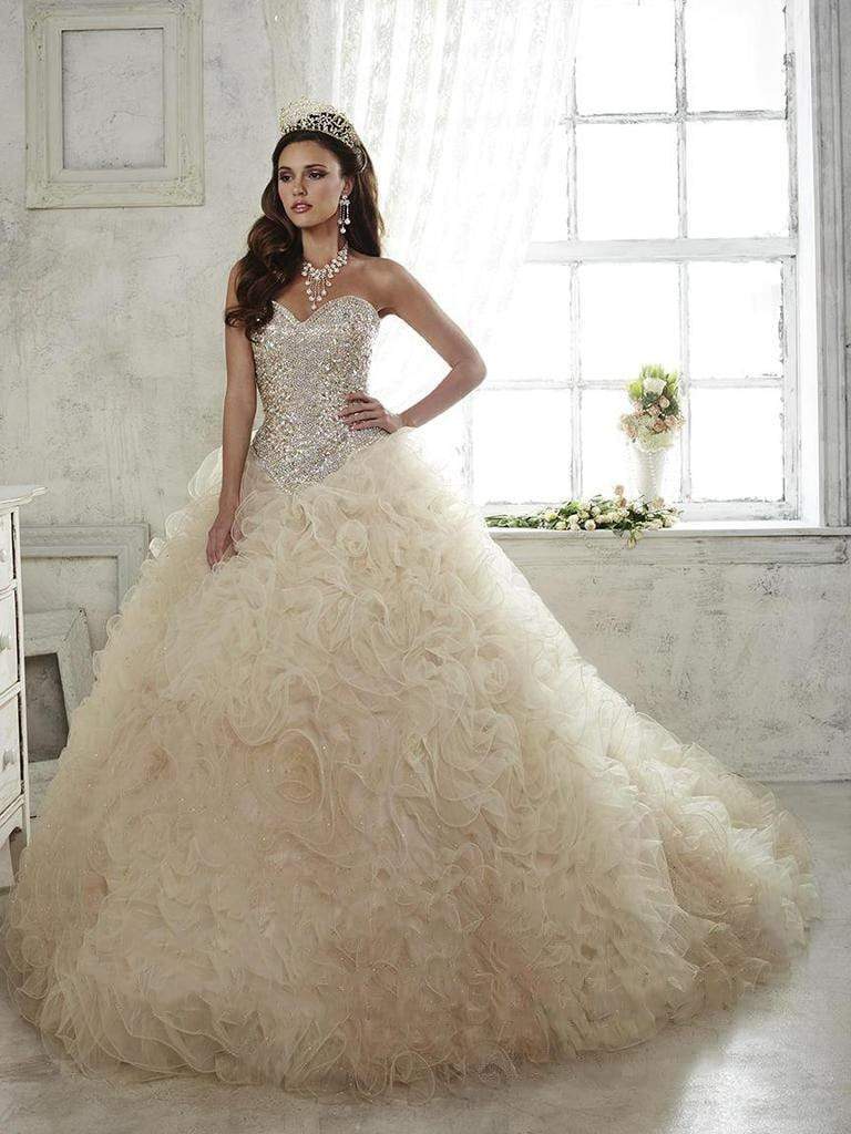 Quinceanera Collection - 26806 Strapless Beaded Sweetheart Ballgown Special Occasion Dress 0 / Gold