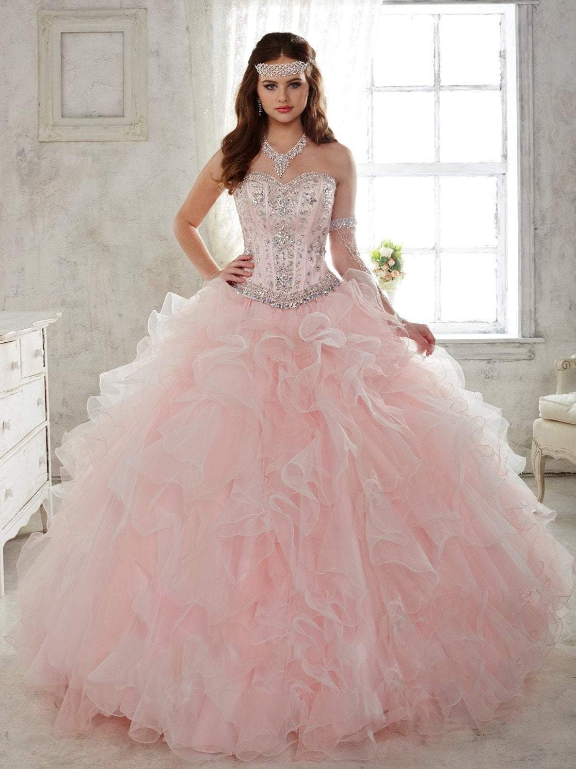 Quinceanera Collection - 26811 Beaded Gown With Removable Skirt Special Occasion Dress 0 / Pink