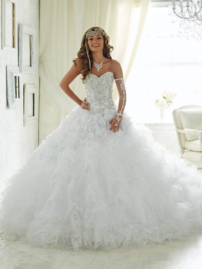 Quinceanera Collection - 26816 Beaded Strapless Tulle Ballgown Special Occasion Dress 0 / White