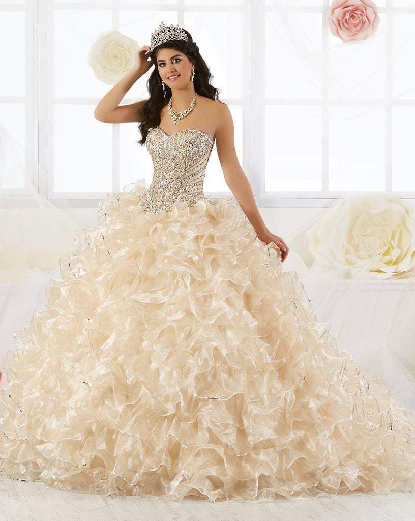 Quinceanera Collection - Strapless Sweetheart Ruffle Ballgown 26845SC In Neutral