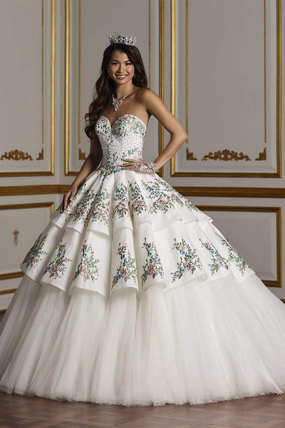 Quinceañera Collection - 26931 Floral Appliqued Quinceanera Gown Special Occasion Dress 0 / Ivory/Multi