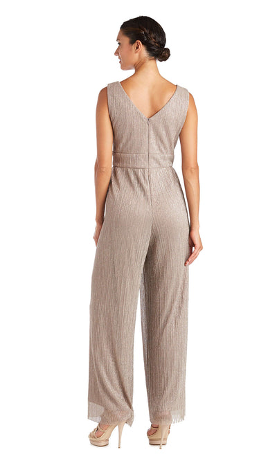 R&M Richards - 7144 Sleeveless Surplice V-Neck Jumpsuit with Beaded Waist In Gold