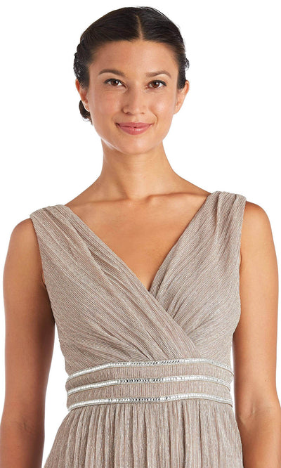 R&M Richards - 7144 Sleeveless Surplice V-Neck Jumpsuit with Beaded Waist In Gold