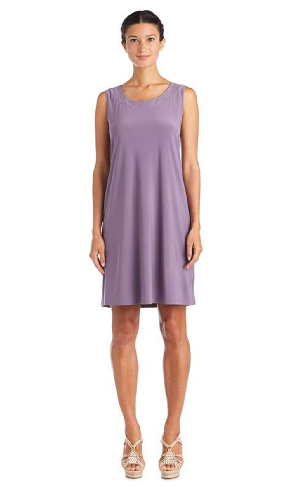 R&M Richards - 8993P Petite Relaxed Shift Dress Set with Matching Jacket and Metallic Detailing In Purple