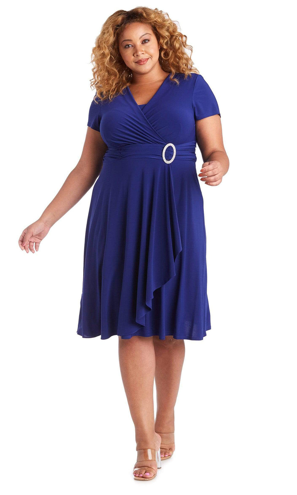 R&M Richards - Short Sleeve Wrap Style Plus Dress 1149WSC In Blue