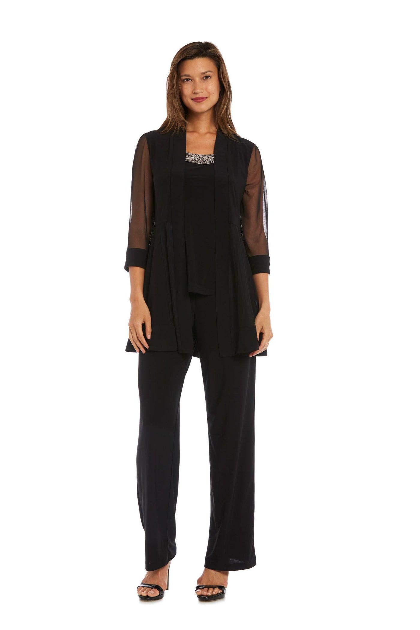 R&M Richards - 8764 Faux Three-Piece Pant Suit with Sheer Inserts and Embellishments