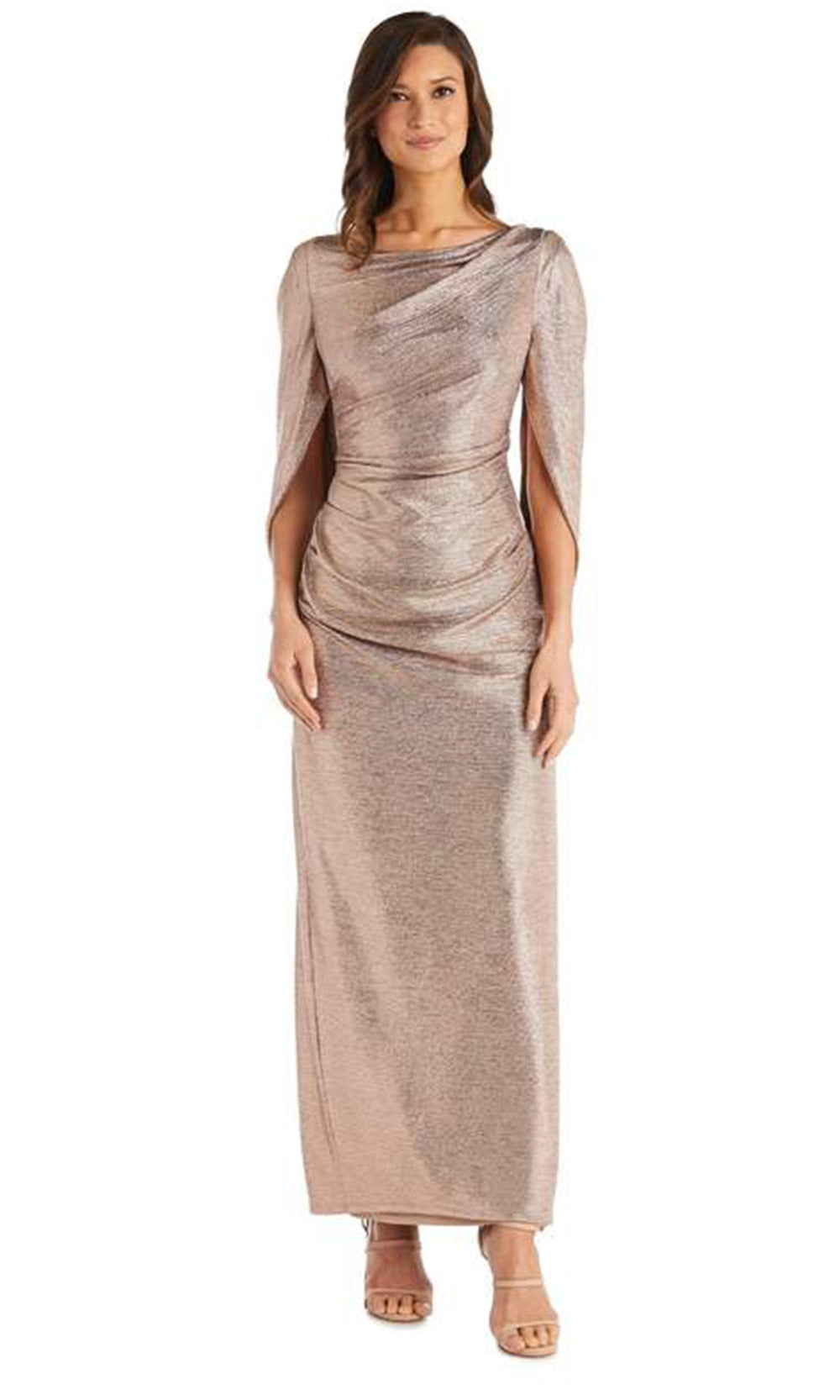 R&M Richards - Long Dress with Back Drape Sleeves 7472W - 1 pc Rose Gold In Size 14W Available CCSALE 14W / Rose Gold