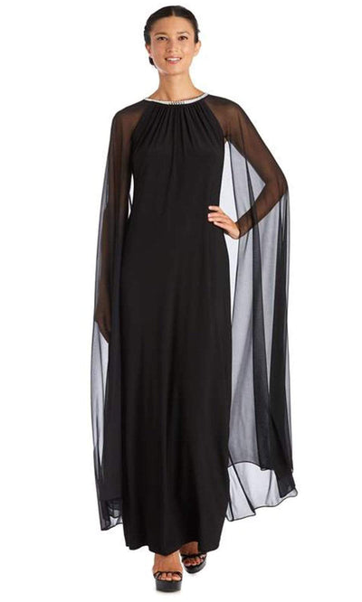 R&M Richards - 2487SC Beaded Neck Cape Loose Gown In Black