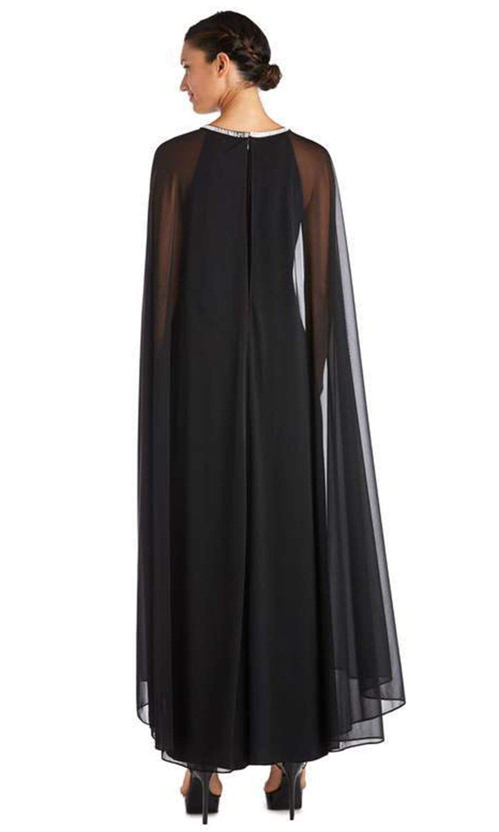 R&M Richards - 2487SC Beaded Neck Cape Loose Gown In Black