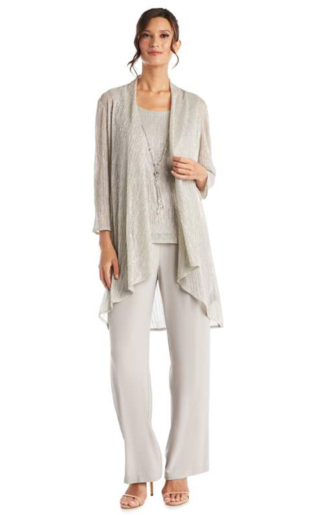 R&M Richards - 7162SC Three Piece Conservative Pantsuit In Gray