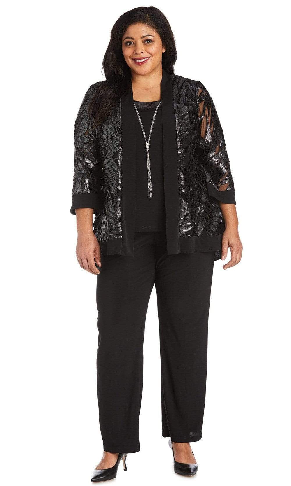 R&M Richards - 7547WSC Sequin Three Piece Set Pantsuit In Black