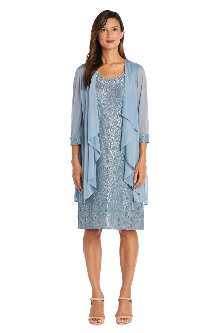R&M Richards - Embellished Sleeveless Lace Dress with Quarter Length Sleeve Jacket In Blue