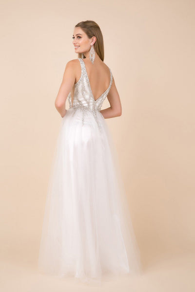 Nox Anabel - R283SC Ornate Plunging V-Neck A-line Evening Dress