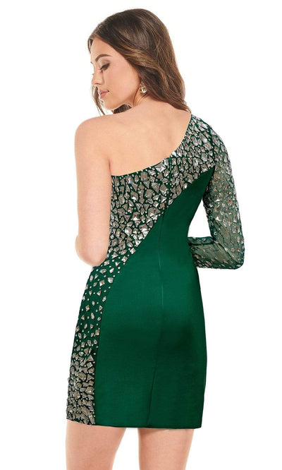 Rachel Allan - 40037 One Shoulder Asymmetric Mirror Stone Beaded Dress Homecoming Dresses