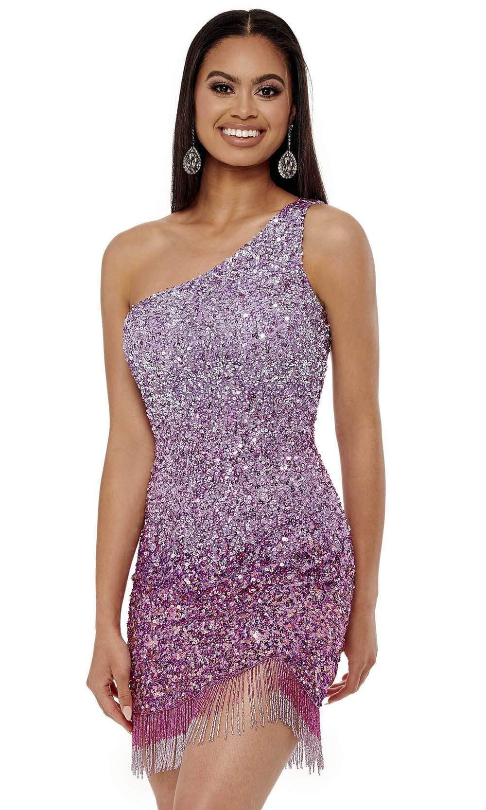 Rachel Allan - 40127 Asymmetric Sequined Fringe Dress Homecoming Dresses 0 / Lilac Ombre