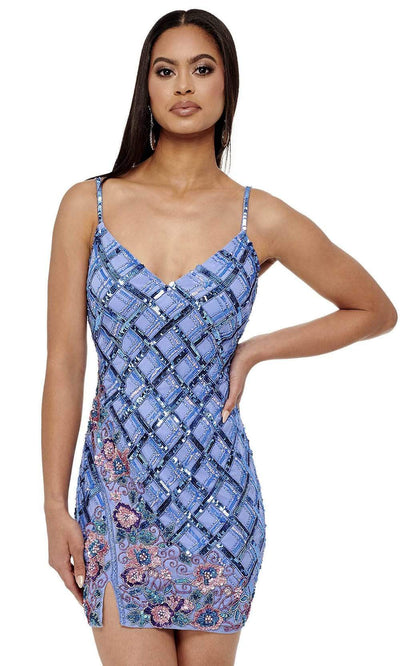 Rachel Allan - 40153 Sequin Lattice Sheath Dress Homecoming Dresses 0 / Periwinkle Multi