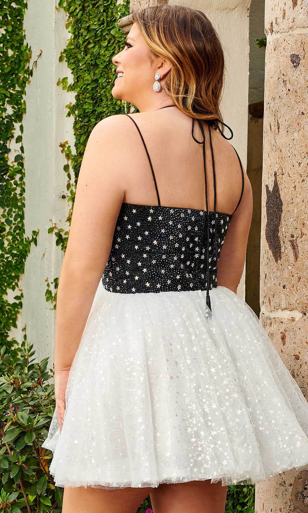 Rachel Allan 40179 - Dual Strap Glitter A-Line Cocktail Dress In Black and White