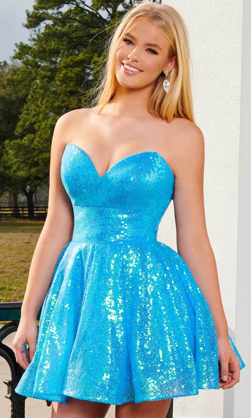 Rachel Allan 40195 - Strapless Sequin A-Line Cocktail Dress Special Occasion Dress 0 / Turquoise