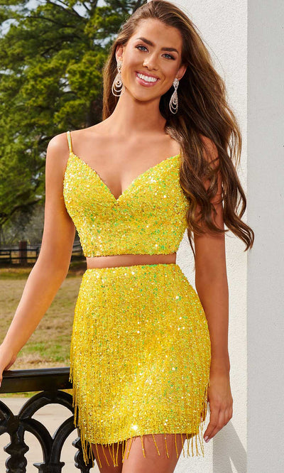 Rachel Allan 40199 - Two-Piece Sequin Cocktail Dress Special Occasion Dress 0 / Yellow