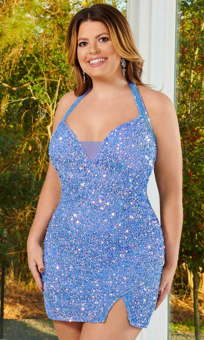 Rachel Allan 40213 - Halter V-Neck Sequin Cocktail Dress Cocktail Dress