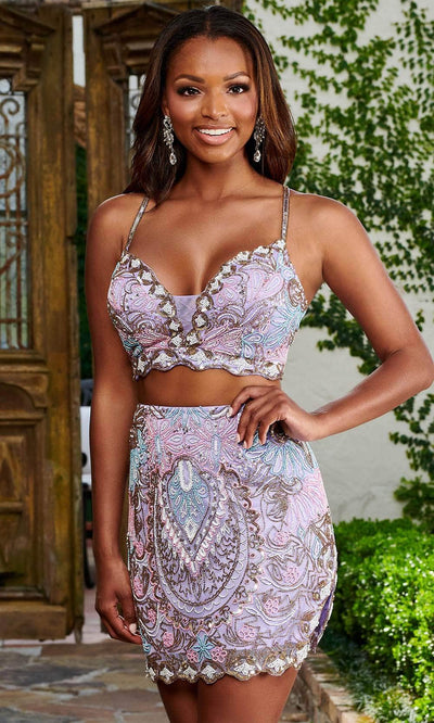 Rachel Allan 40232 - Two-Piece Beaded Cocktail Dress Special Occasion Dress 0 / Lilac Multi