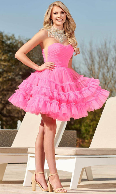 Rachel Allan 40276 - Tulle Cocktail Dress 00 / Hot Pink