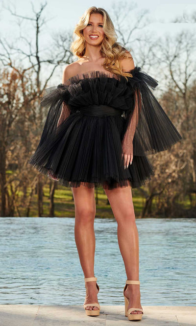 Rachel Allan 40366 - Ruffled Design Dress 00 / Black