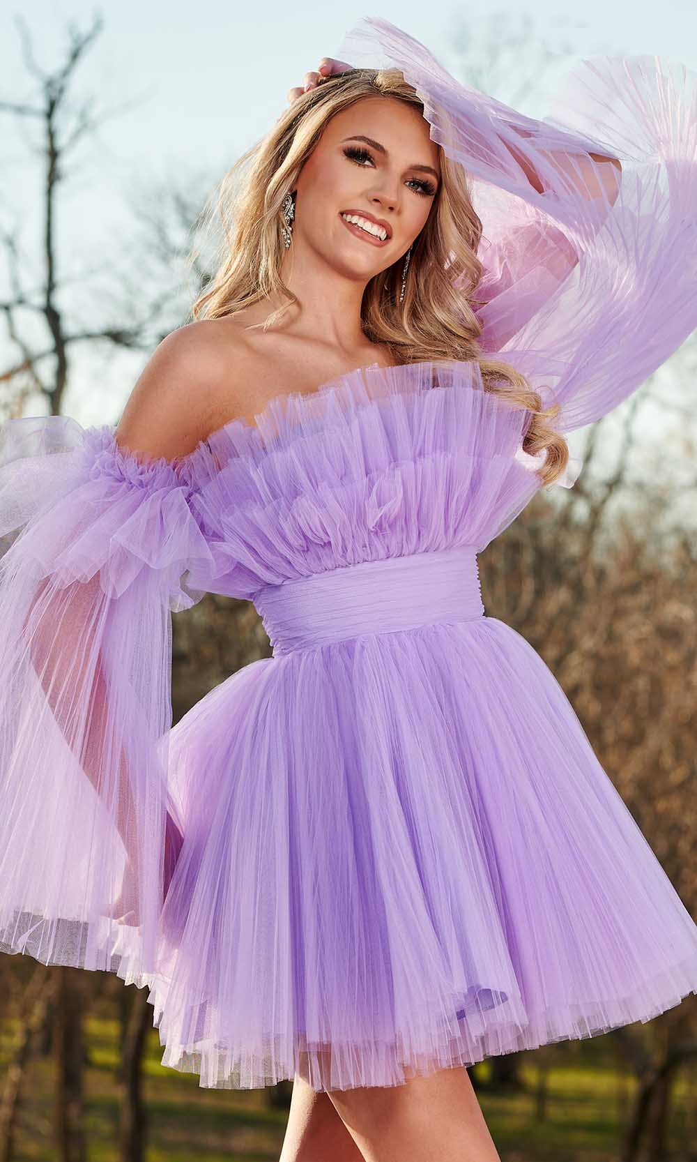 Rachel Allan 40366 - Short Pleated Tulle A-Line Dress - Ruffled Design, Detachable Arm, Cummerbund 0 / Light Blue Rachel Allan 40366 - Short Pleated Tulle A-Line Dress - Ruffled Design, Detachable Arm, Cummerbund 0 / Light Blue