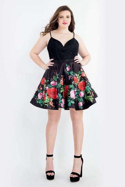 Rachel Allan - 4818 Lace Sweetheart Printed Satin A-line Dress Special Occasion Dress 14W / Black