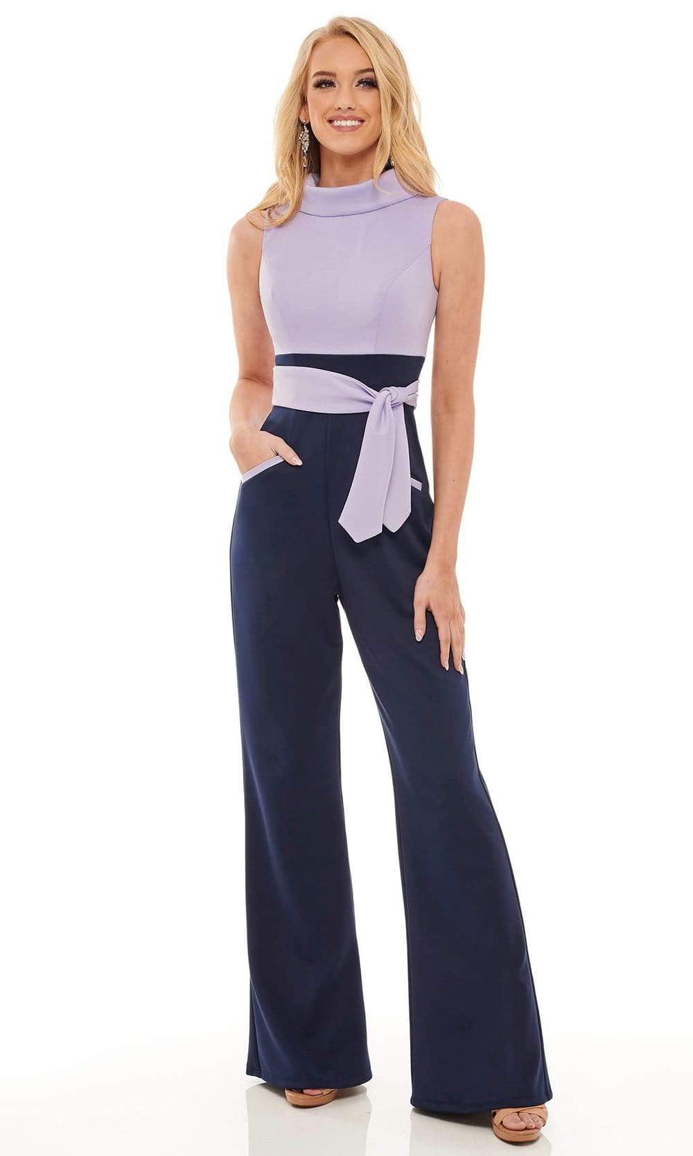 Rachel Allan - 50040 Two Toned Collared Jumpsuit Evening Dresses 0 / Lilac Navy