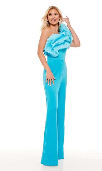 Rachel Allan - 50069 Oversized Ruffle Jumpsuit Evening Dresses 00 / Ocean Blue