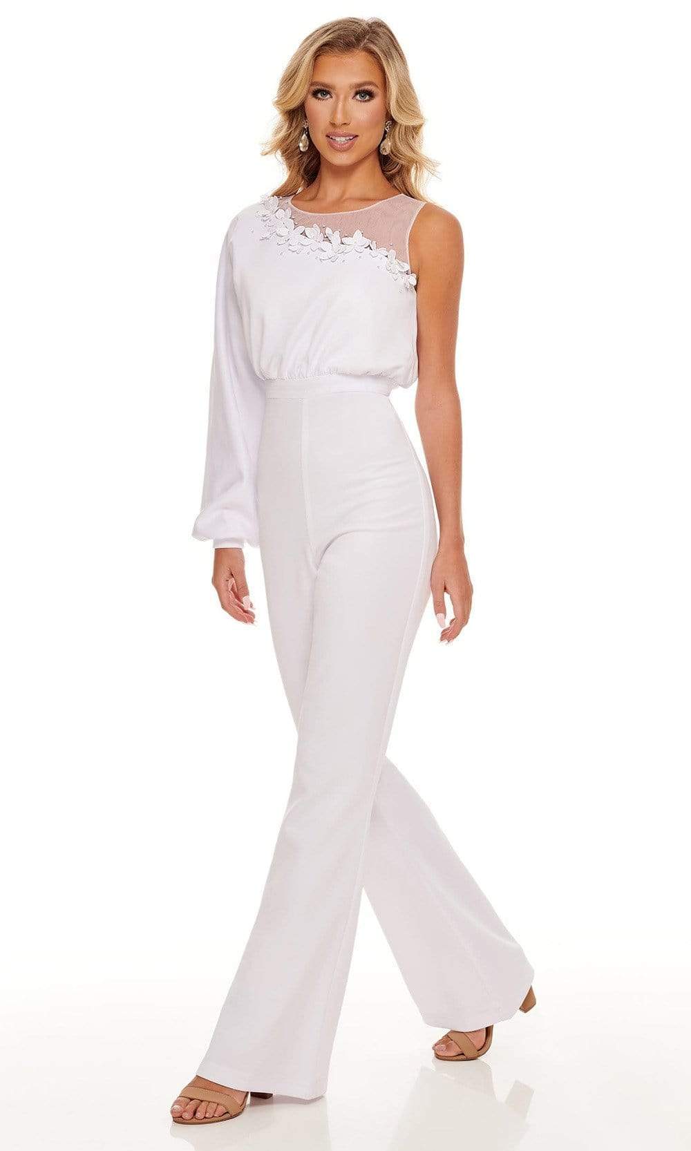 Rachel Allan - 50080 Floral Appliques Jewel Jumpsuit Evening Dresses 00 / White