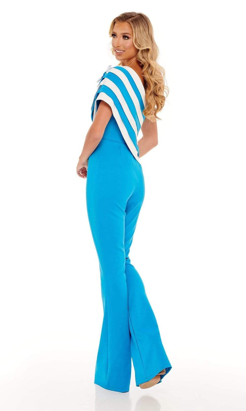Rachel Allan - 50089 Stripe Draped Jumpsuit Evening Dresses