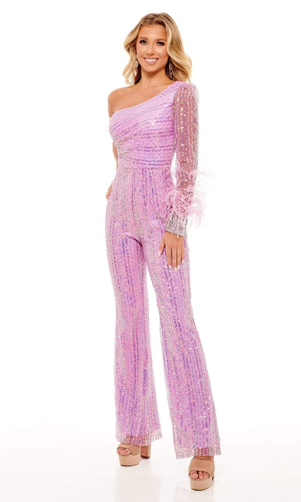 Rachel Allan - 50105 One Shoulder With Sheer Detail Dress Evening Dresses 00 / Lilac