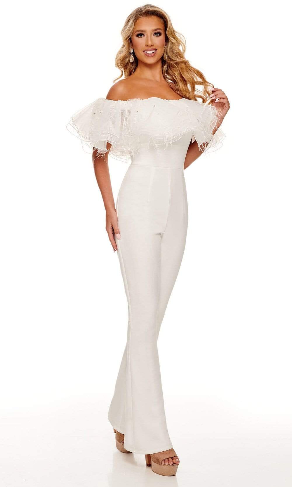 Rachel Allan - 50106 Draped Ruffle Jumpsuit Evening Dresses 00 / White