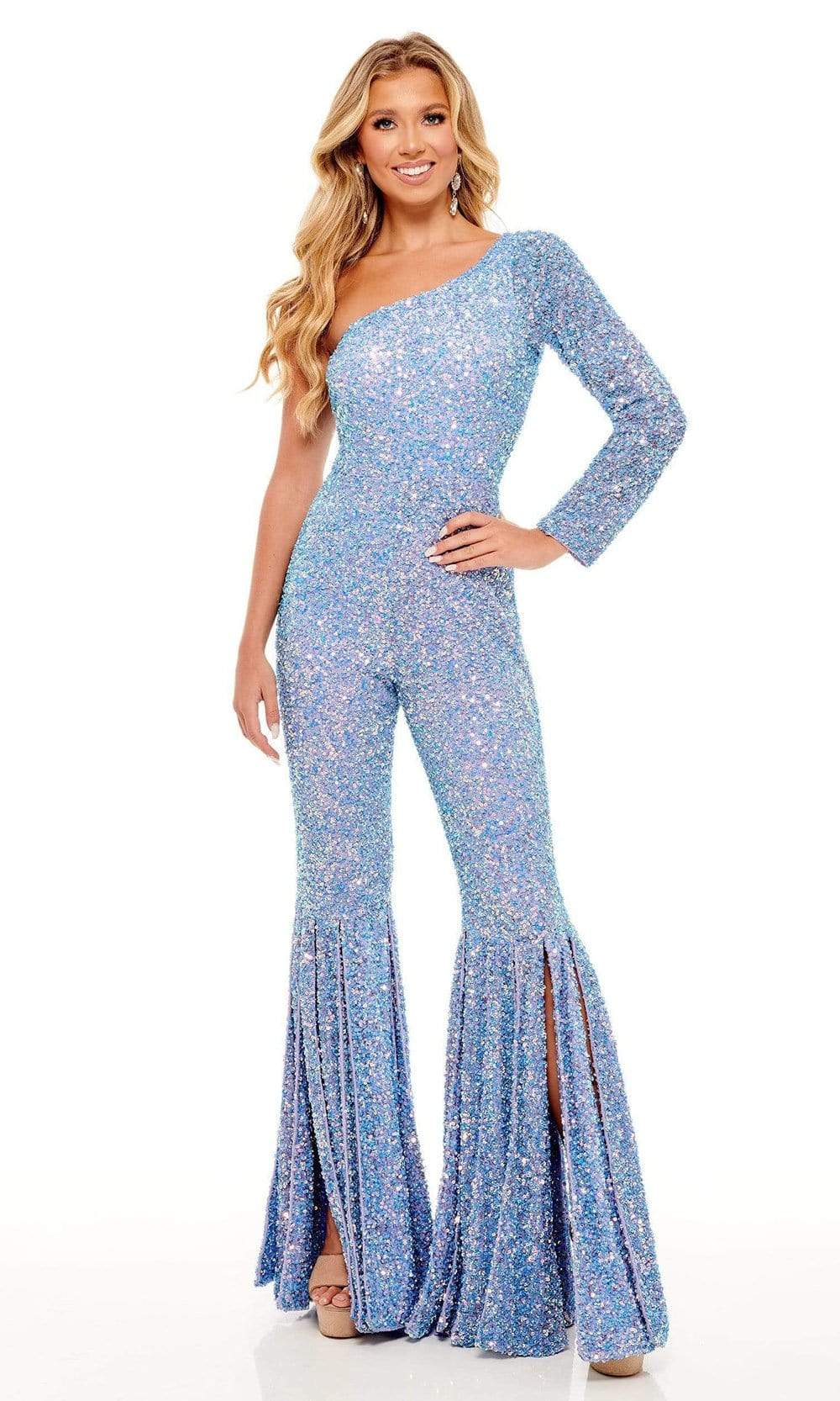Rachel Allan - 50120 Sequined Split Hem Jumpsuit Evening Dresses 00 / Lilac Iridescent