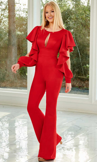 Rachel Allan 50131 - Long Sleeve Jumpsuit Special Occasion Dress 0 / Red