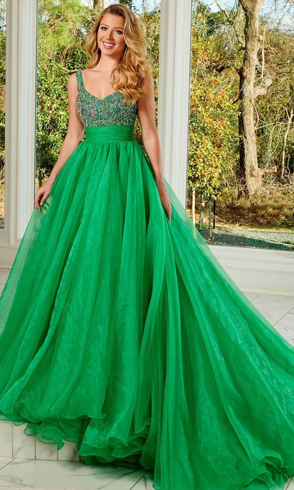 Rachel Allan 50137 - Sleeveless Empire Ballgown Special Occasion Dress 0 / Emerald