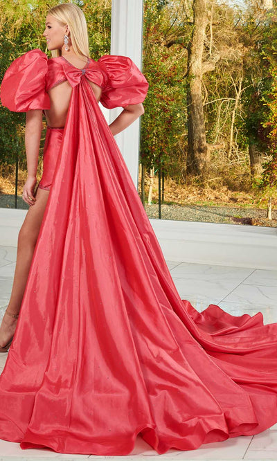 Rachel Allan 50150 - Puffed Sleeves Jewel Neck Romper with Cape Prom Dresses