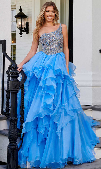 Rachel Allan 50199 - Shimmering Asymmetrical Long Gown Prom Dress 00 / Periwinkle Multi