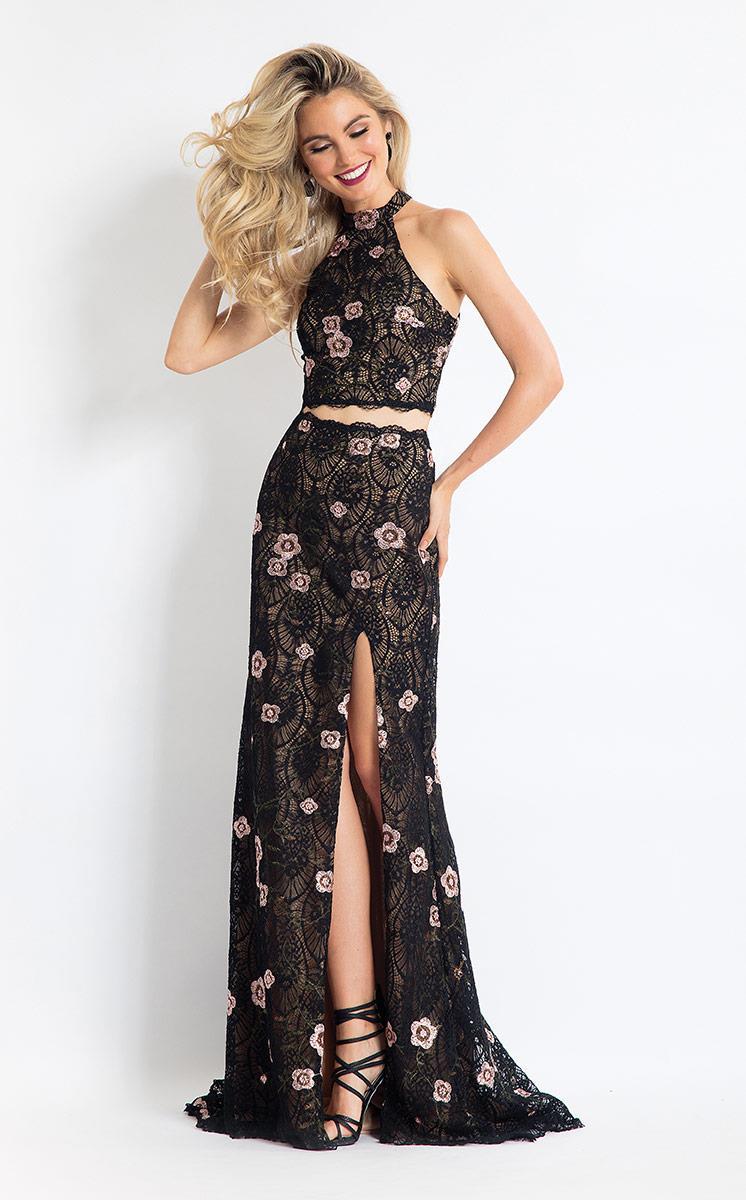Rachel Allan - 6091 Two Piece Floral Appliqued Dress Special Occasion Dress 0 / Black