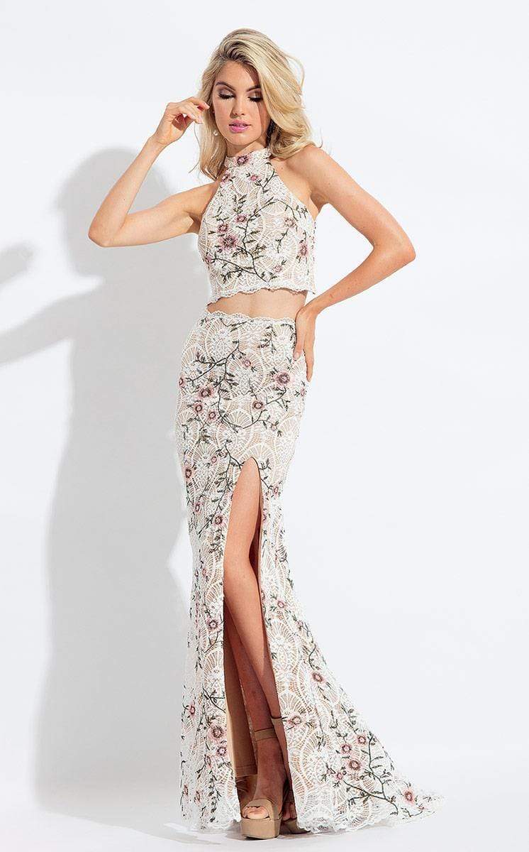 Rachel Allan - 6091 Two Piece Floral Appliqued Dress Special Occasion Dress 0 / White
