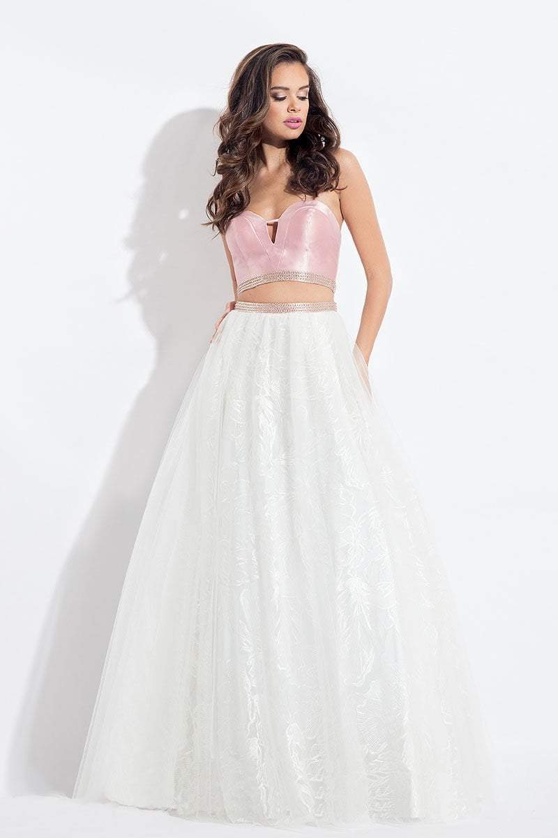 Rachel Allan - 6096 Two-Piece Cutout Bodice Lace Gown Special Occasion Dress 0 / Blush/White