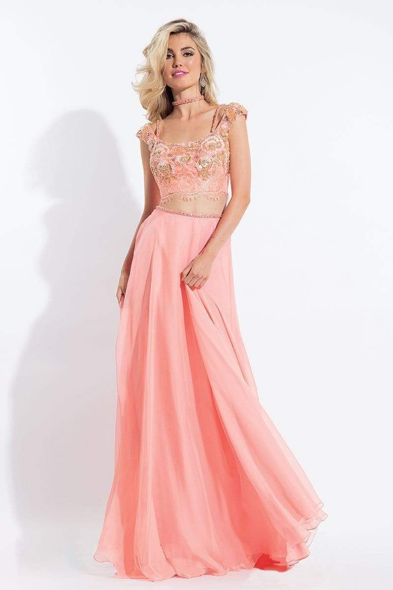 Rachel Allan - 6130 Cap Sleeve Floral Two-Piece Gown Special Occasion Dress 0 / Coral