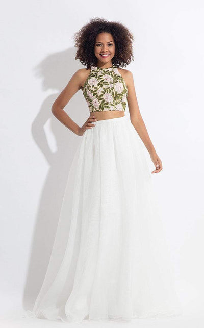 Rachel Allan - 6151 Floral Embroidered Two Piece Halter Gown Special Occasion Dress 0 / White