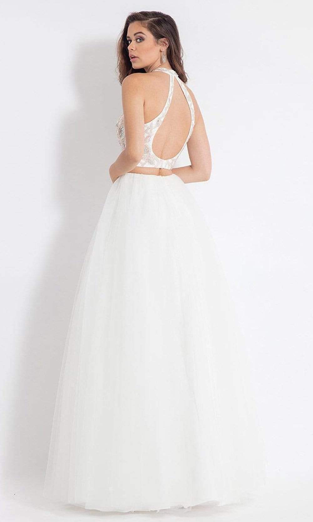 Rachel Allan - 6155SC Cross Halter Tulle Skirt Two-Piece Gown In White/Rose/Gold